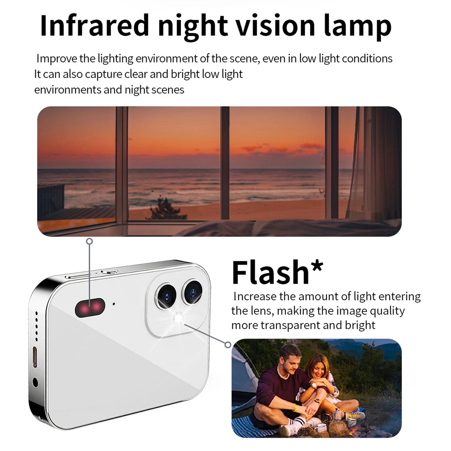 4K CCD Digital Camera 64MP Digital Video Camera with 3 Lens 3 Inch Touch Panel 16X Digital Zoom Built-in Flash IR Night Vision